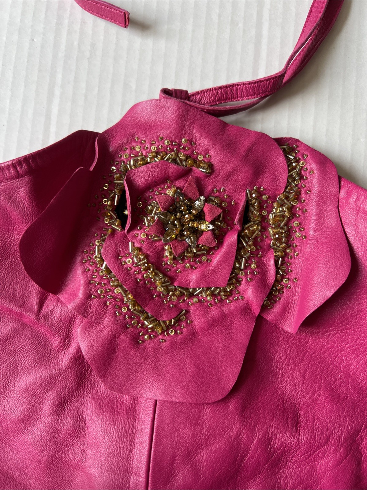 Ramy Brook Sz S 100% Lamb Leather Pink Top Halter Sleeveless Lined Party NWT thumbnail 2