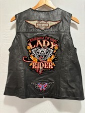 Harley-Davidson Vest Womens Classic Wing Black Leather Zipper Pockets XL Patches