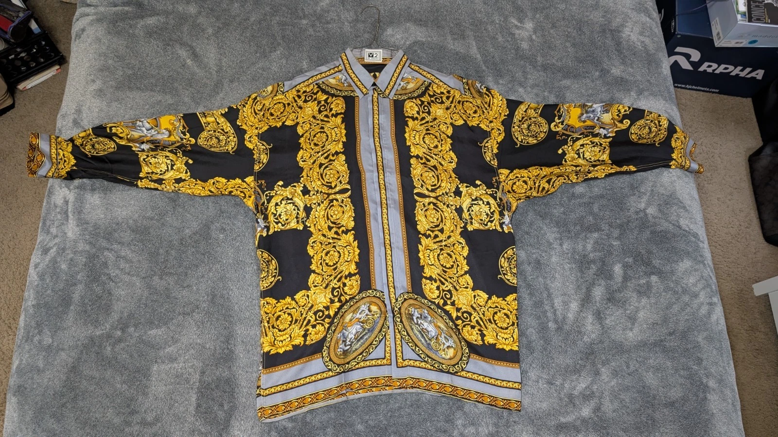 Versace — Authentic V2 by Versace Long Sleeve Silk Shirt Allover Pattern Size M