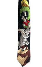 Looney Tunes Neck Tie Bugs Bunny Taz 100 Silk 62" Length x 4" Black Background