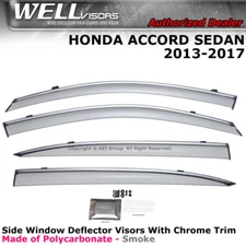 WELLvisors Window Visors For Honda Accord Sedan 13-17 4D Deflectors Chrome Trim