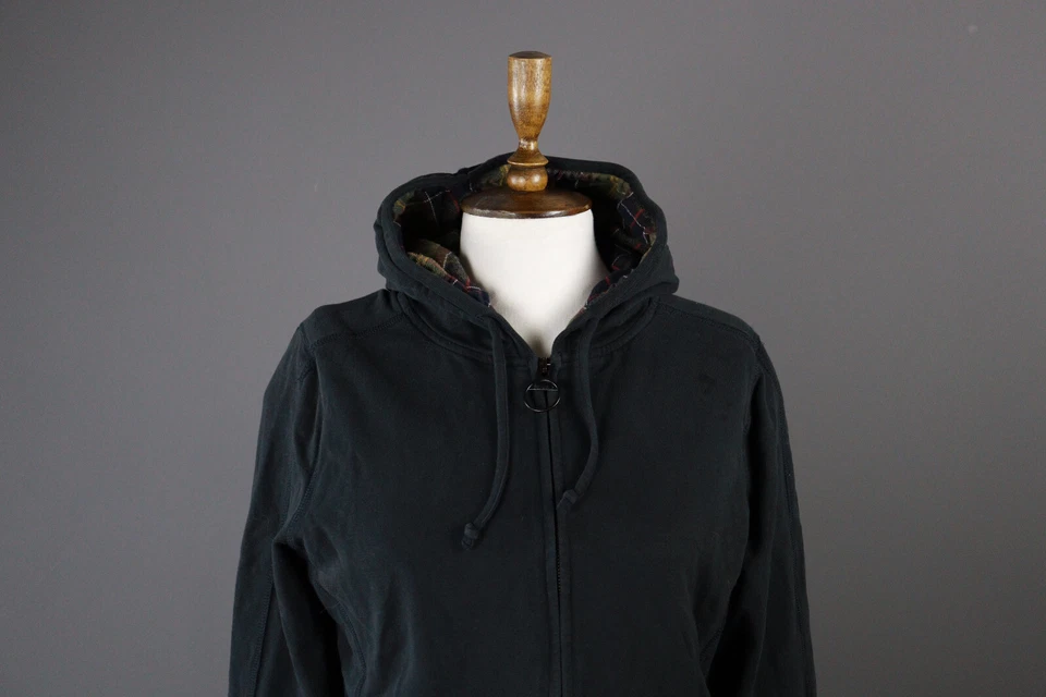 Barbour Black Check Full Zip Hooded Sweater Jacket Size 40 USA 10 - Image 3 of 4