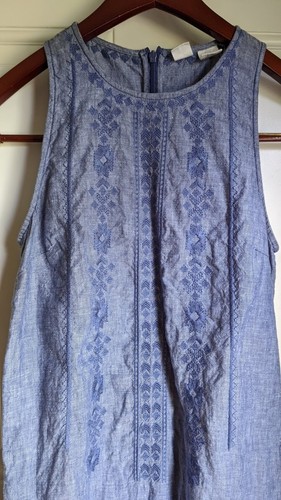 Womens Blue Linen Embroidered Sleeveless Boho Summer Sun Dress Artisan Sz 2 - Picture 8 of 9