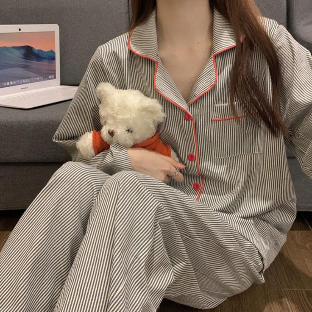 Grau gestreift Pyjama-Set Grau Homewear-Set