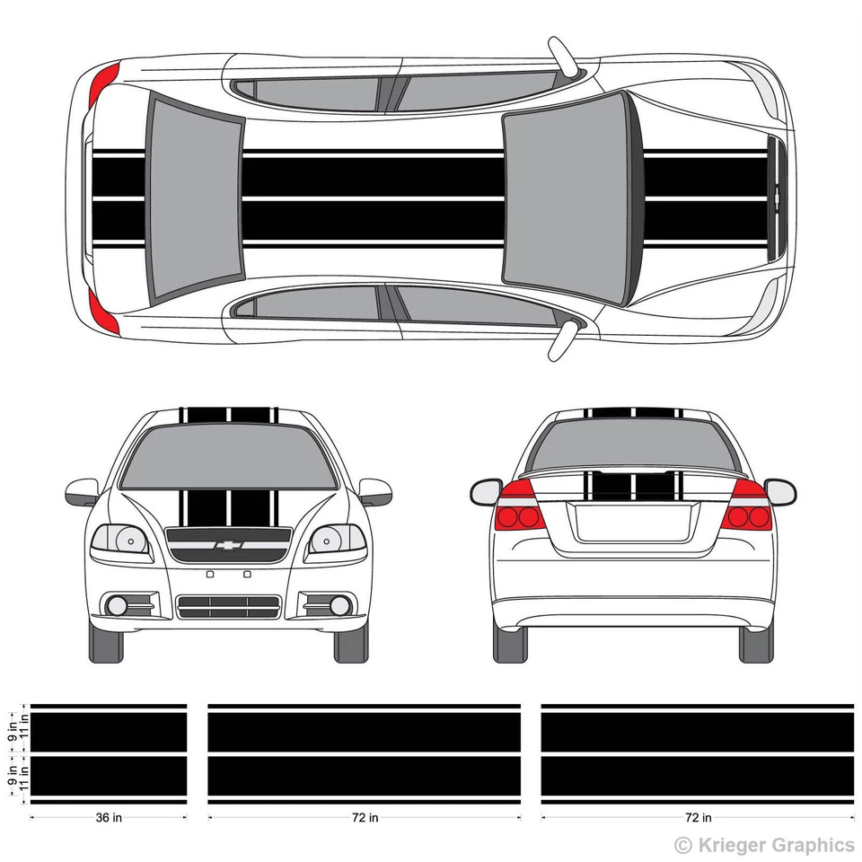 Rayas dobles de vinilo 3M para Chevy Aveo Sonic o Trax Foto 2 de 4