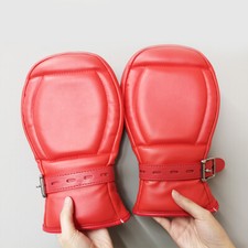 Red PU Leather Puppy Gloves Soft Padded Binding Palms Fist Mitts Restraints