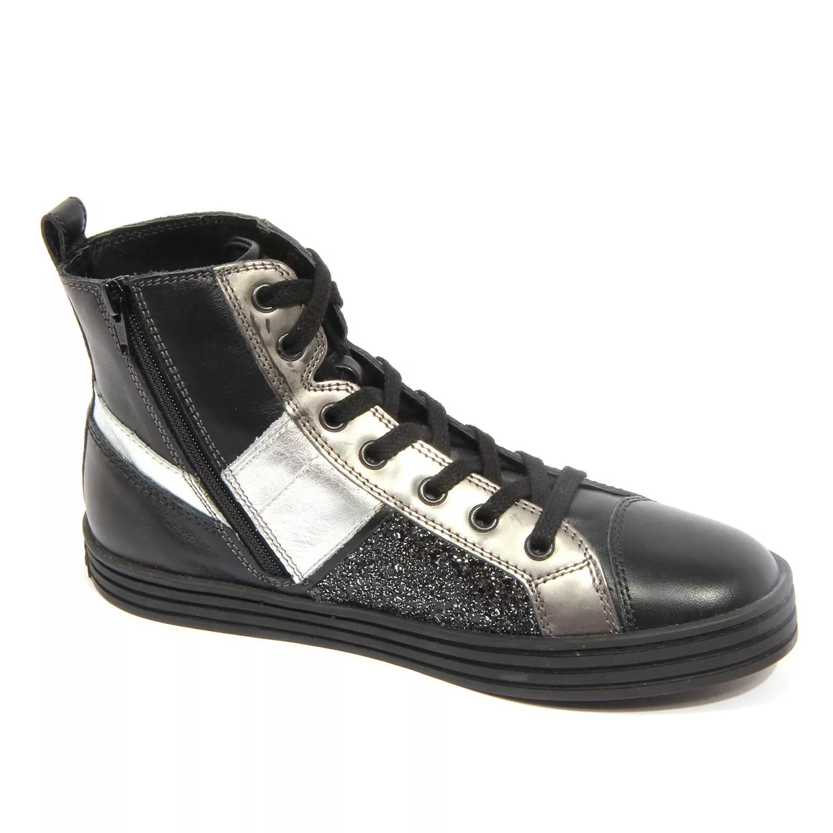 G4060 sneaker bimba girl HOGAN REBEL black silver glitter shoes