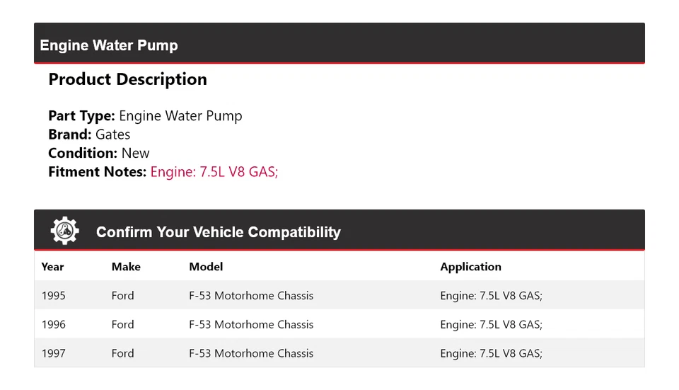 Chasis para autocaravana Ford F-53 1995-1997 7,5 L motor V8 puertas bomba de agua Foto 2 de 4