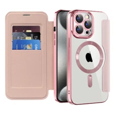 For iPhone 16 Pro Max 15 14 13 12 Mag Safe Case Leather Card Holder Flip Cover