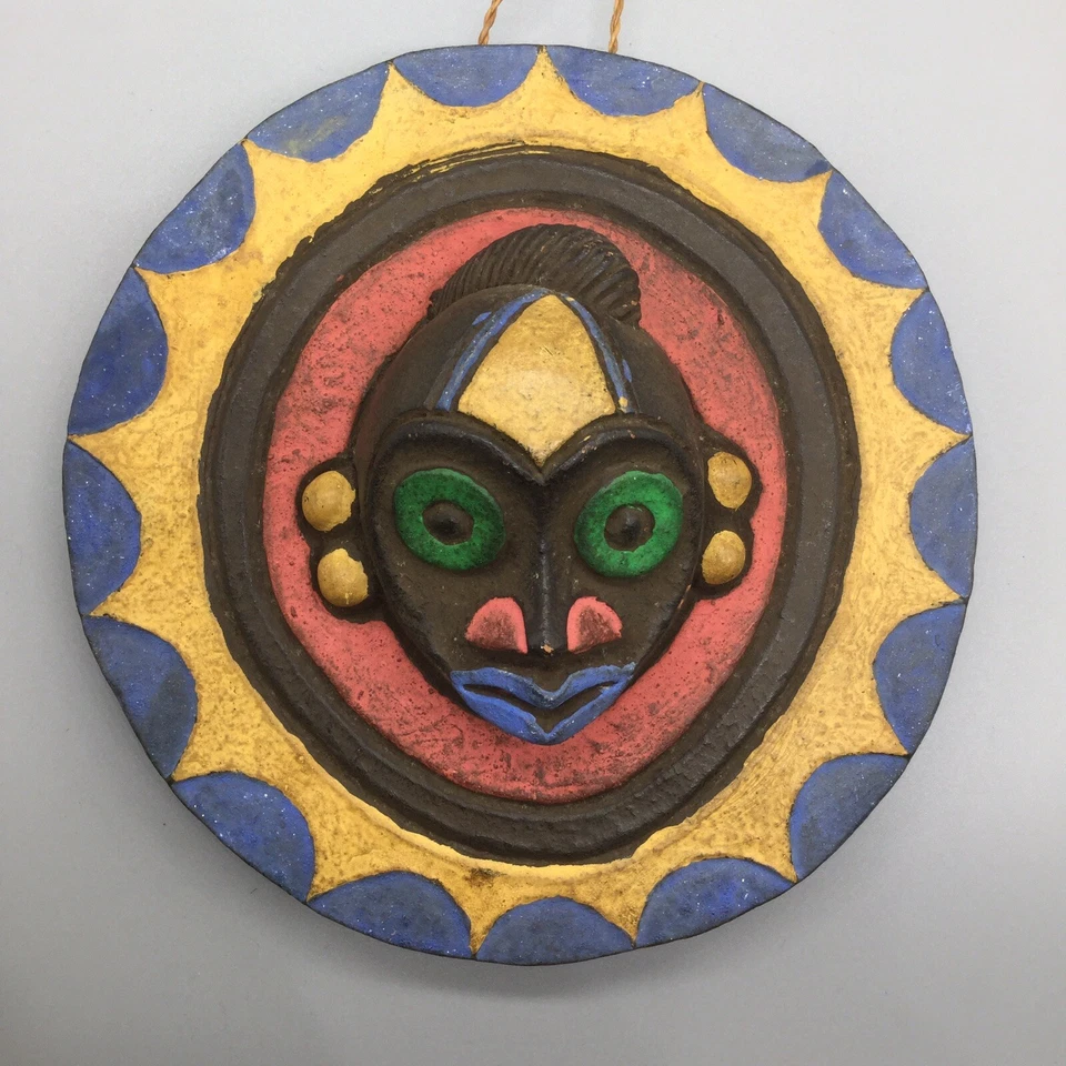 Artisan Colorful African Art Face Hanging Mask Modern Tribal Wall Decor Plaque - Image 2 of 4