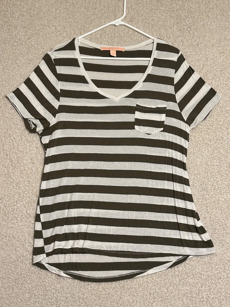 Rebellious One Women's Striped V-Neck T-Shirt XL Black White