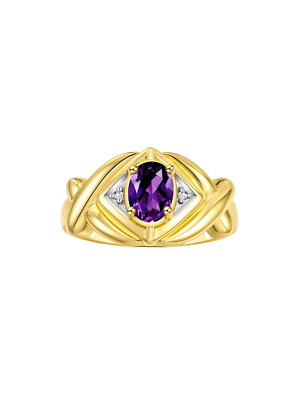 RYLOS XOXO Hugs & Kisses Ring Gemstone & Diamonds Gold-Plated Silver Sizes 5-10