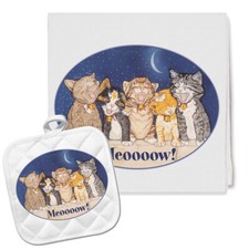 Cat Quintette Kitchen Dish Towel and Pot Holder Gift Set