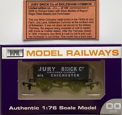 Dapol 00 Essen/Wicor 12T 7P Open Wagon Jury Brick Co of Sidlesham L/E : Mint