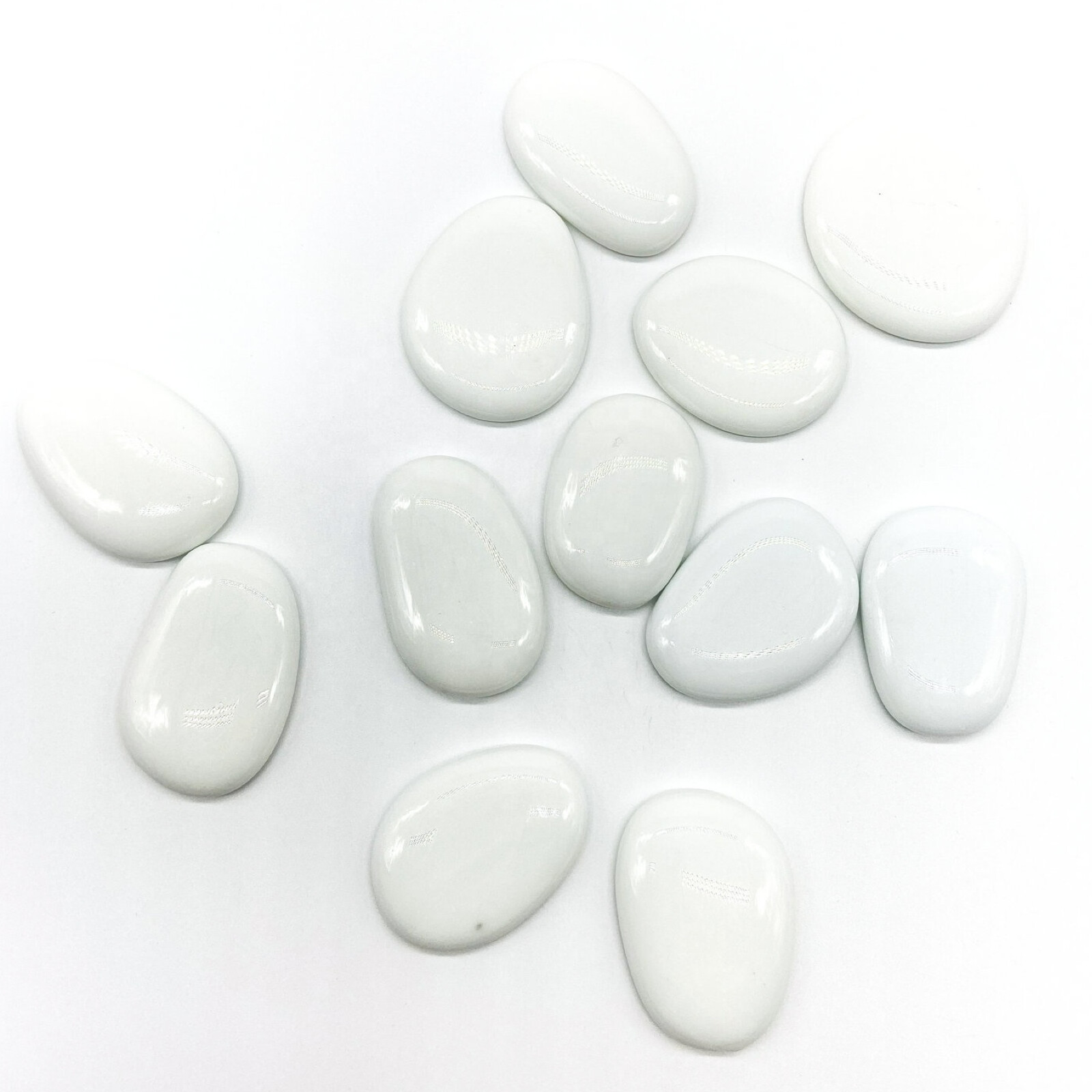 30 Large Flat White Glass Pebbles for Painting, Crafts, Mosaic, Aquarium Decor