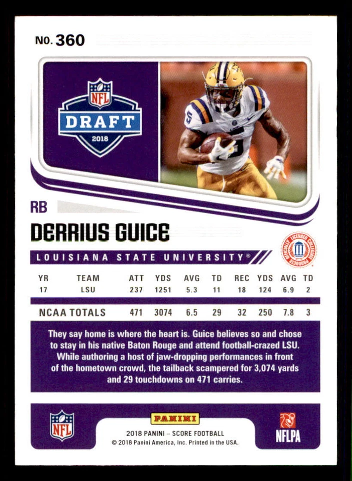 2018 Score #360 Derrius Guice RC - Image 2 of 2