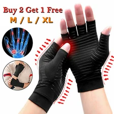 1 Pair Copper Compression Gloves Hand Support Joint Arthritis Pain Relief NEW