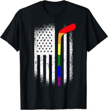 American Flag Hockey Theme LGBT-Q Rainbow Design Unisex T-Shirt