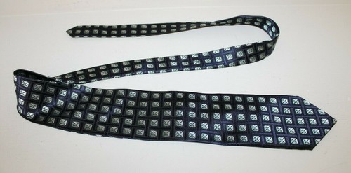 Mens Silk Necktie Roberto Villini Designer Blue Gray Geometric 58L 3.7/8W - Picture 4 of 11