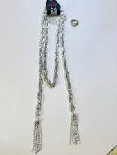 Paparazzi Jewelry Set Scarf Necklace Earrings Ring Silver Uptown Girl Modern