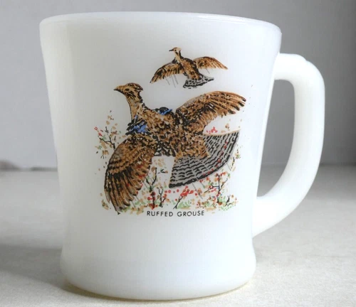 Vintage Fire King Game Bird Milk Glass Coffee Tea Mug Ruffed Grouse ZZ28