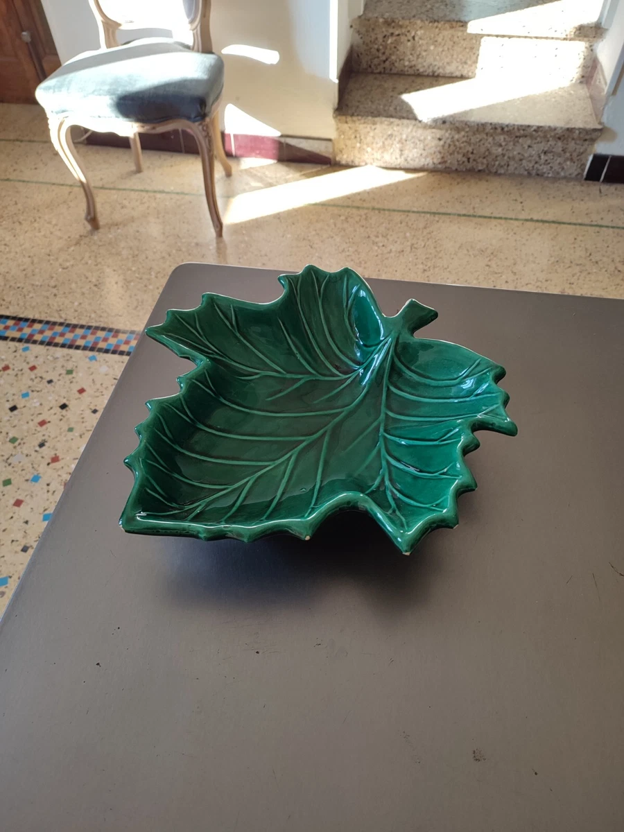 Grand Plat Vintage Vallauris Sur Pieds, Céramique Effet Lave Multicolore Rouge Et Vert