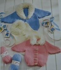 (135) Knitting Pattern - Baby Children's Loopy Collar Jackets & Gilet 0-3 Years
