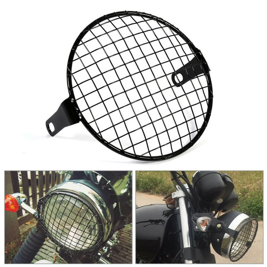 Motorcycle Front Headlight Fog light Cover Mesh Grille Protecter Black 6.5in