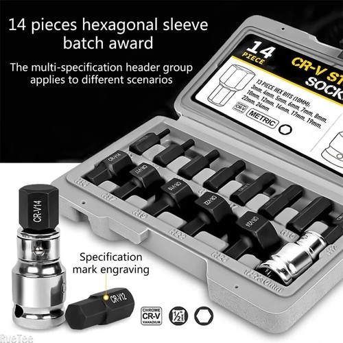 3-24mm Hex Bit Socket 14Pcs Hexagon Bit Sockets Allen Key Hex Wrench Head Tool - Picture 4 of 14