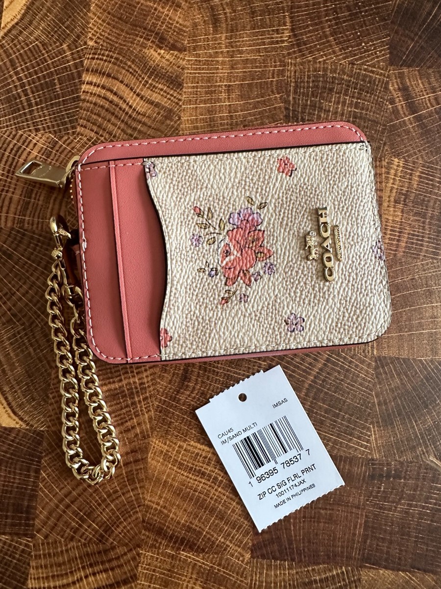 BN Coach Zip Card Case W Chain Wristlet_Floral~Sig~Color