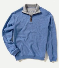Daniel Cremieux 1/4 Zip Sweater Light Blue Reversible Suede Elbow 3XT Nwt