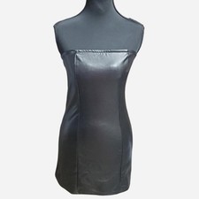 Unbranded Faux Leather Mini Dress Womens Small Black Strapless Bodycon Goth Punk