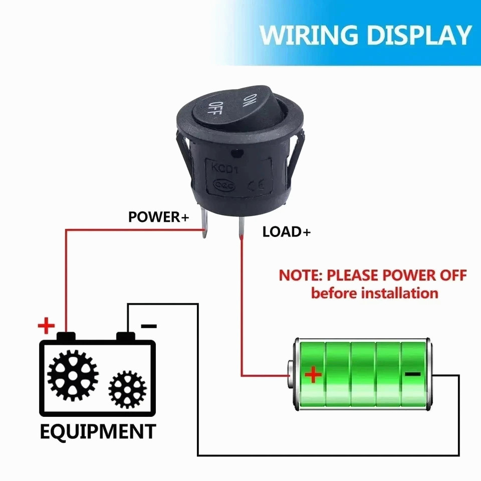 5Pcs 12V round Rocker Switch AC 6A/250V 10A/125V SPST 2 Pin 2 Position On/Off T