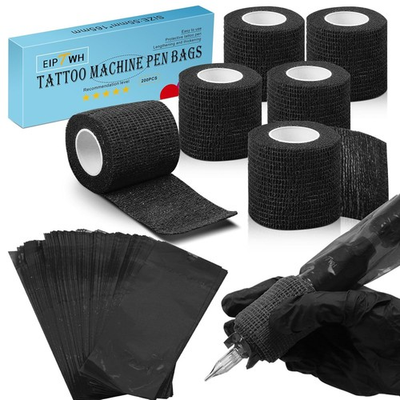 #ad #ad 200PCS Tattoo Pen Covers Machine Wrap 6PCS Grip Tape Black Accessories $10.99