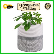 Stylish Woven Cotton Plant Pot Basket with Waterproof Liner 30cm