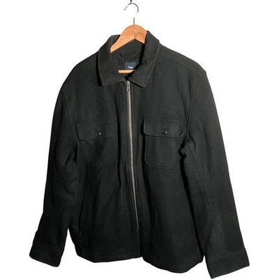 Gap Jacke Herren Gr. XL schwarz durchgehender Reißverschluss Fronttaschen Wolle Arbeitskleidung Oberbekleidung
