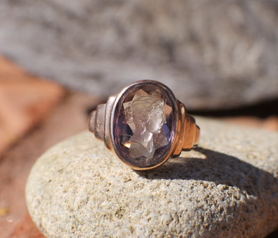 Vintage massiver 10K Rotgold Ring Amethyst handgeschnitzt Intaglio Gesicht Gr. 5,75