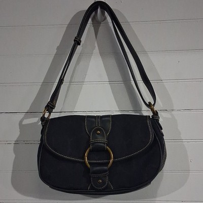 Chaps Black Logo Crescent Shoulder Bag Gold Hardware Magnetic Close