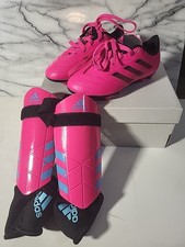 Adidas Kids 10K Soccer Cleats Shin Guards Bundle Set Pink Black Blue Girl