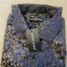 Barry Wang Men's Long Sleeve Shirt  Size S Gold/Blue New