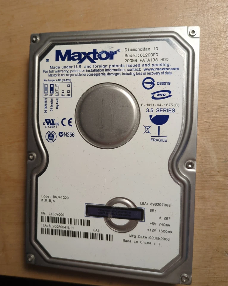 Maxtor DiamondMax 10 200GB IDE Festplatte 6L200P0 HDD 3,5" Zoll 3.5 inch