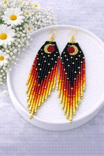 Tribal Earrings Native Large Boho American Seed Beads Handmade Earring