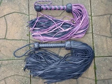 SUPER THUDDY PREMIUM Black Purple Leather Flogger - 100 TAILS - HORSE TRAINER