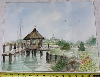 Florence Fitler Original Watercolor painting Cape May Artist Harbor Scene