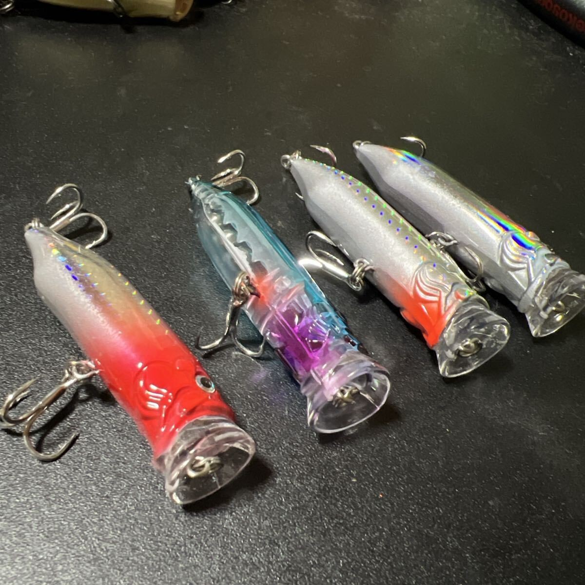Lure set, 4 poppers, saltwater, black porgy, sea bass, sea fishing - Image 2