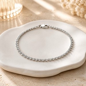 Authentic Woman’s 18k White Gold Plated Sparkle Disc Bead Bracelet Lobster Clasp 7.5”