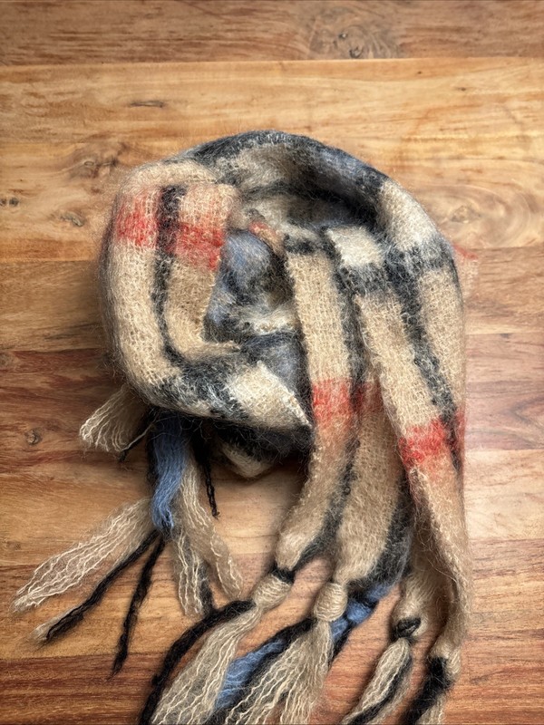 Plaid Mohair Scarf St. Albans Made In Australia, beige, red, blue vintage