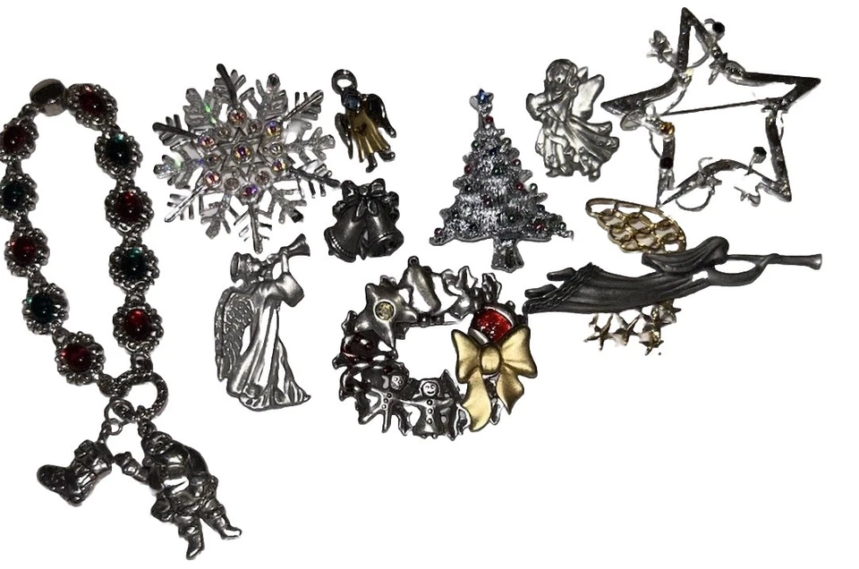 9 broches navideños vintage y 1 pulsera con dije: Avon, GCI, Gerry’s, estaño Foto 2 de 4