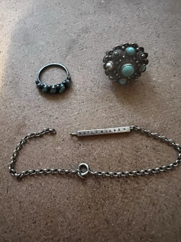 Lot 3 Sterling Silver 925  Turquoise Ring  Chain Vintage