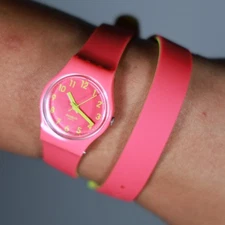 NEW LIMITED Swatch BIKO ROSE Pink Silicone Wrap Around Ladies Watch LP131 25MM